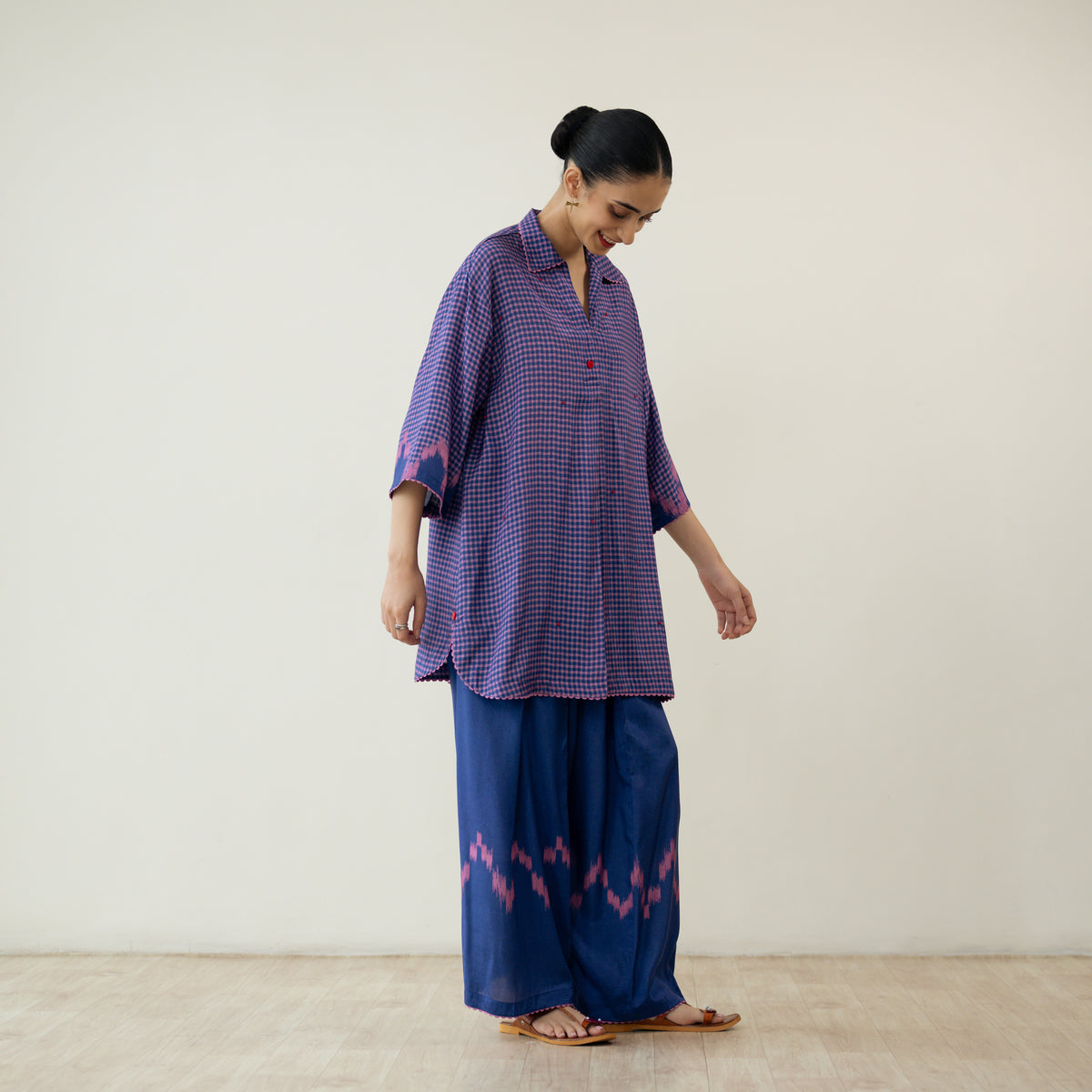 Bon Bon Hand Embroidered Elevated Shantoon Coord Set - Indigo & Berry