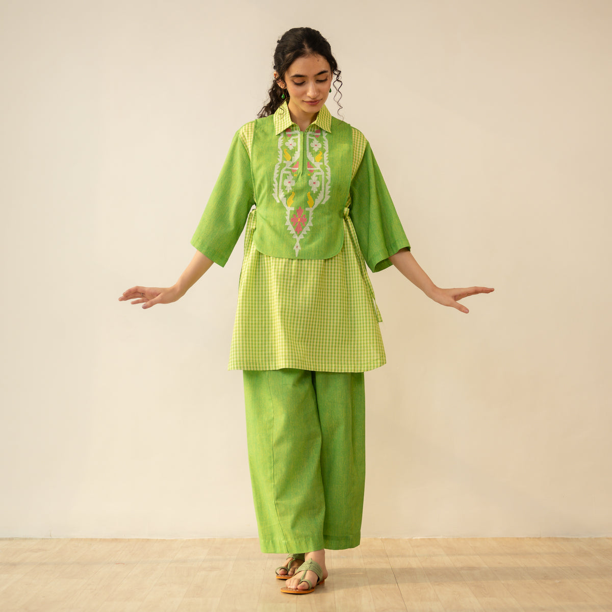 Knot So Basic 3 Piece Cotton Flex Coord Set - Parrot Green