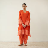 Mastani Elevated Cotton Slub Salwar Set - Tangerine