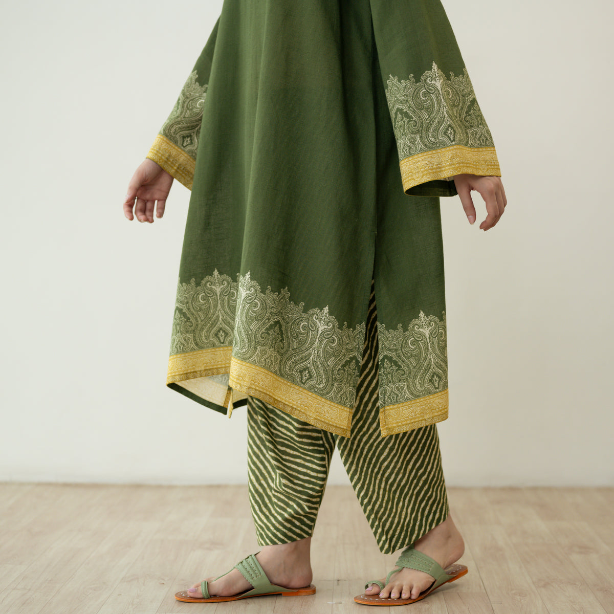 Mastani Elevated Cotton Slub Salwar Set - Heena Green
