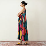 Aura Embroidered Cotton Slub Dress - Multicolour Black