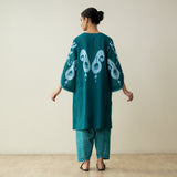 Peppy Paisley Asymmetric Cotton Slub Salwar Set - Teal Green