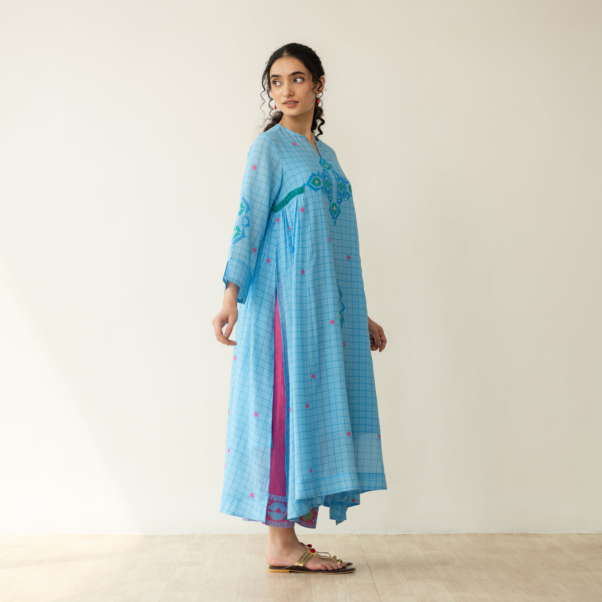 Mogra Kota Doria Kurta Set - Asmani Blue