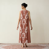 Peppy Paisley Midi Cotton Slub Dress - Mud Brown
