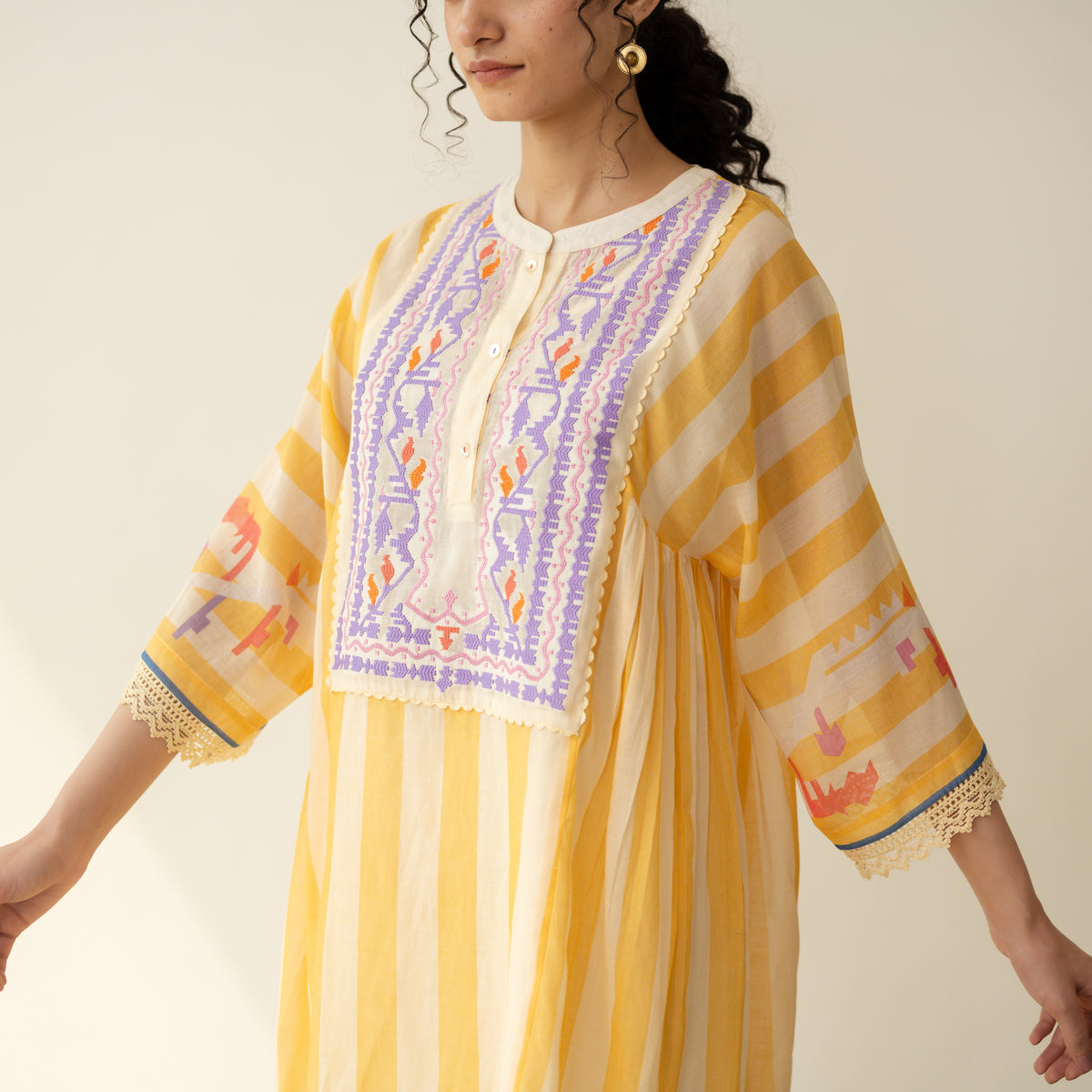 Pretty Flare Chanderi Embroidered Coord Set - Sunshine Yellow