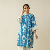 Lovey Dovey Elevated Cotton Slub Kurta - Blue Lagoon
