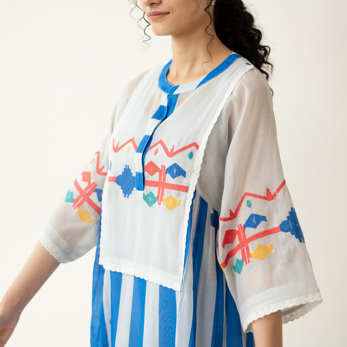 Rumi Embroidered Chanderi Coord Set - Azure