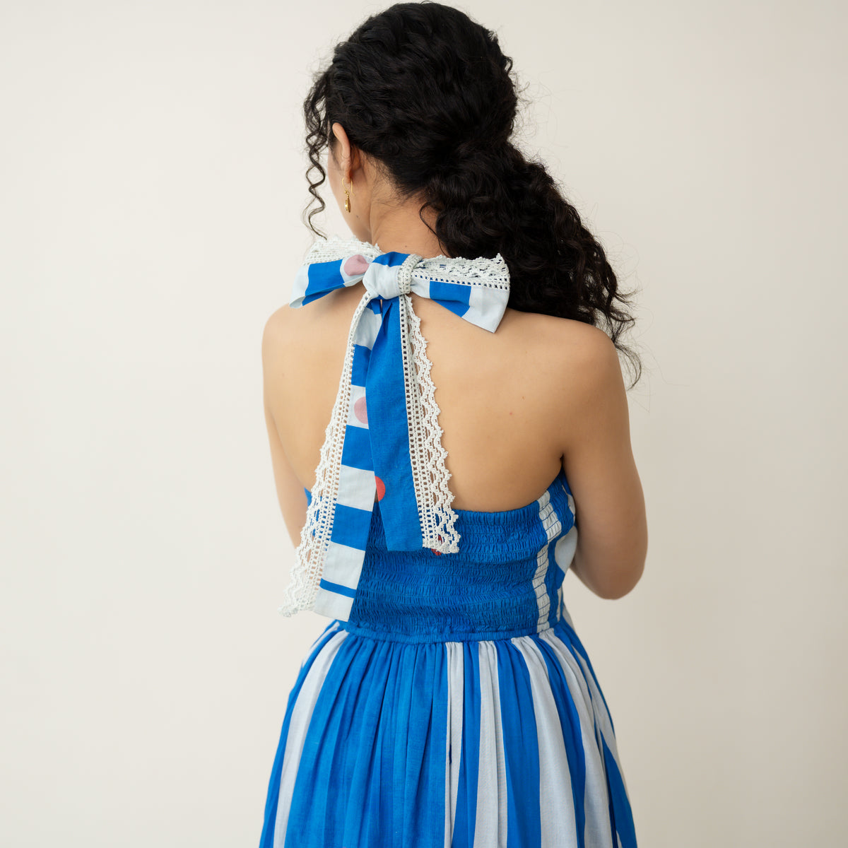 Blueberry Tart Halter Tie Mulmul Lace Dress - Blue