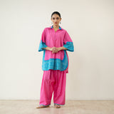 Pink Lemonade Elevated Cotton Slub Coord Set - Bubblegum Pink & Sea Blue