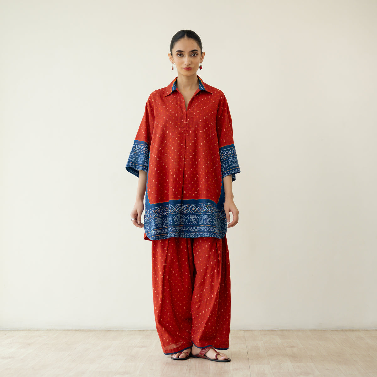 Very Berry Elevated Cotton Slub Coord Set - Red & Indigo