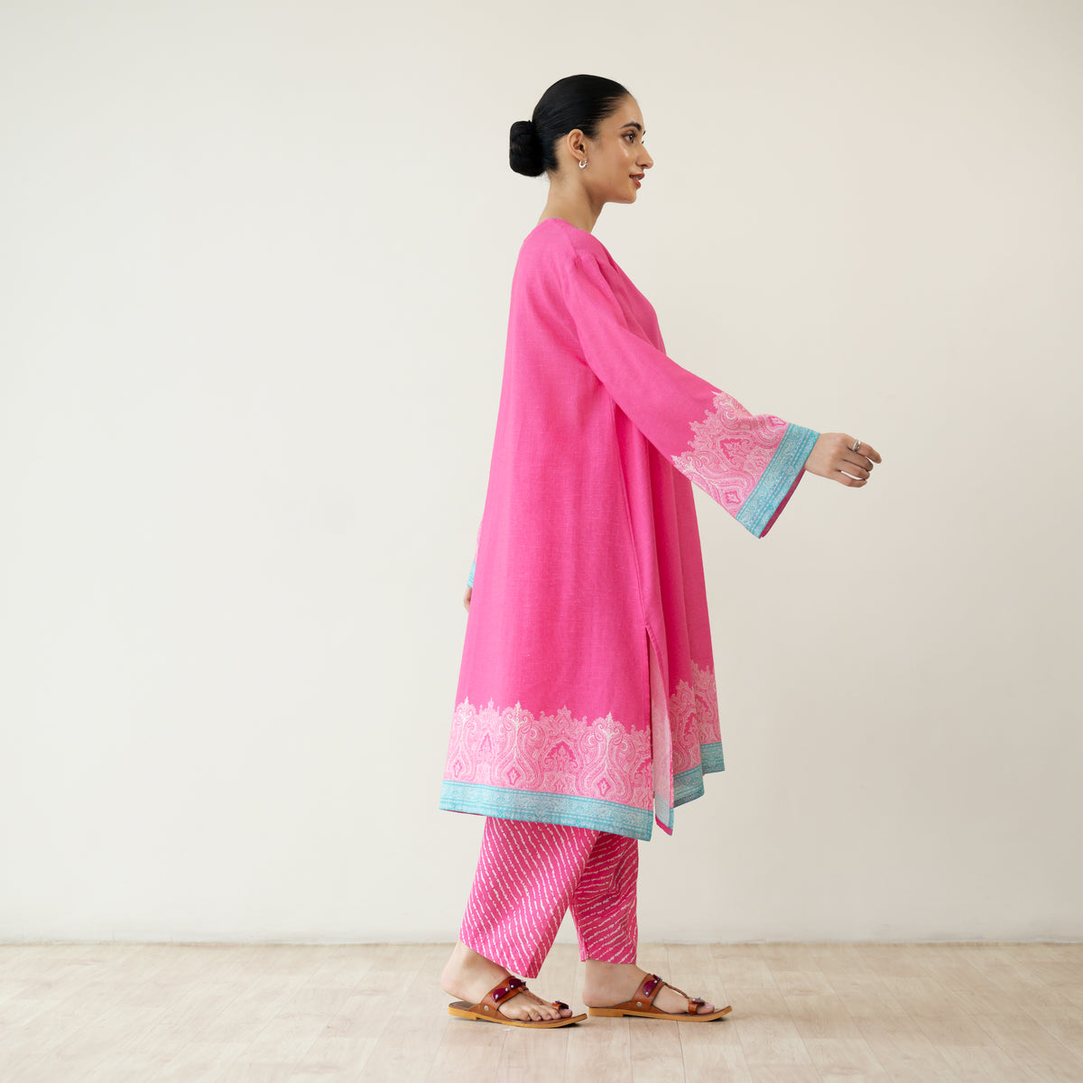 Mastani Elevated Cotton Slub Salwar Set - Bubblegum Pink