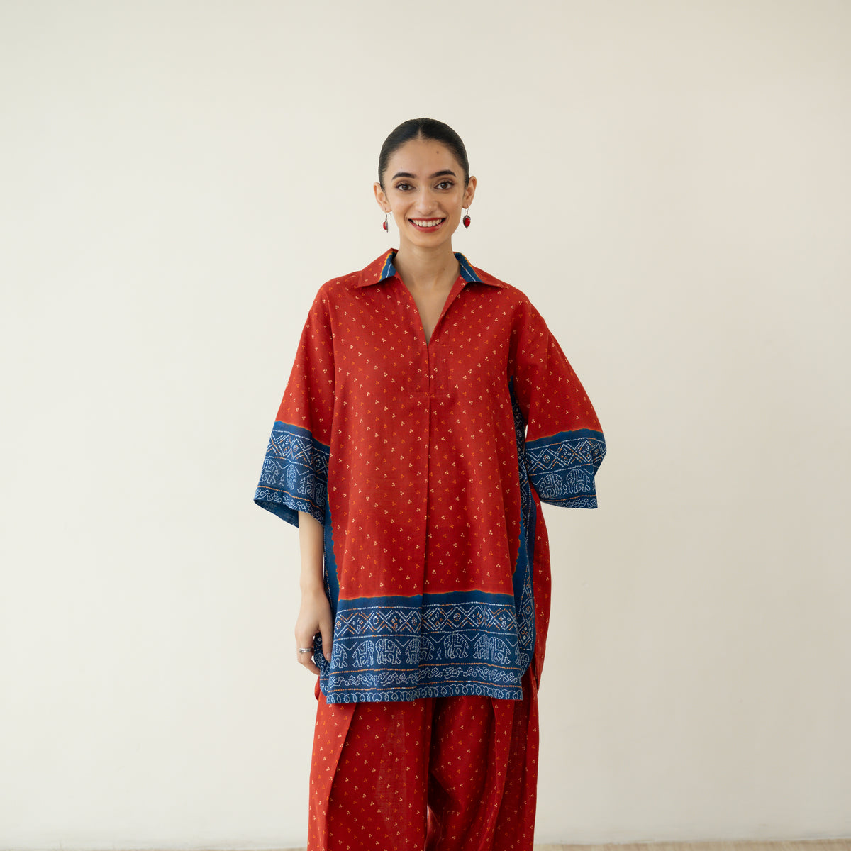 Very Berry Elevated Cotton Slub Coord Set - Red & Indigo