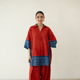 Very Berry Elevated Cotton Slub Coord Set - Red & Indigo