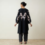 Peppy Paisley Asymmetric Cotton Slub Salwar Set - Black