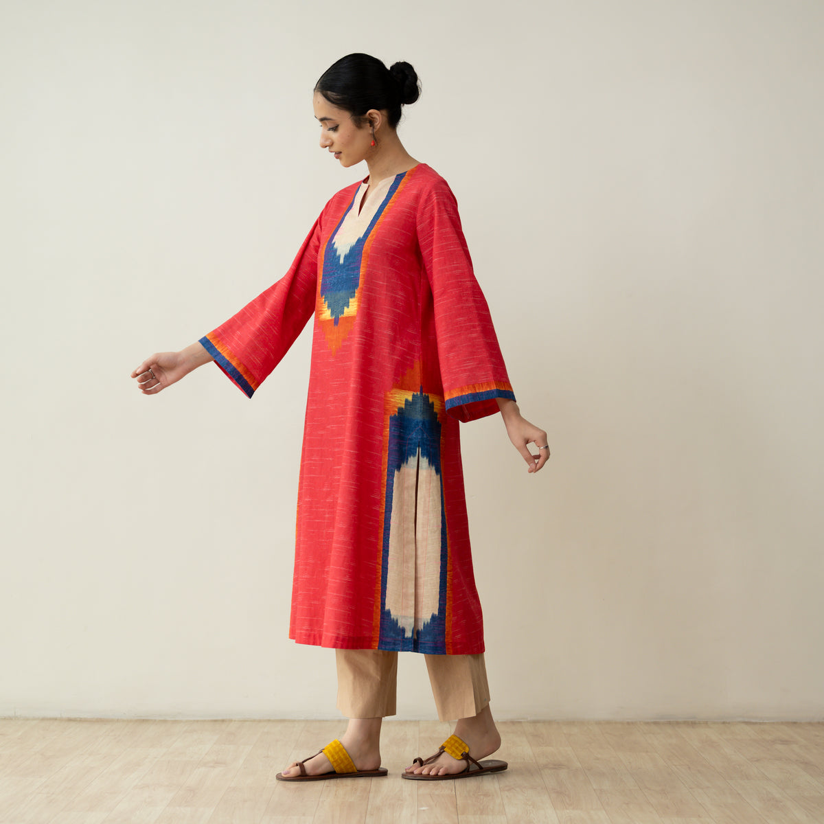 Prism Statement Cotton Slub Kurta - Tomato Red