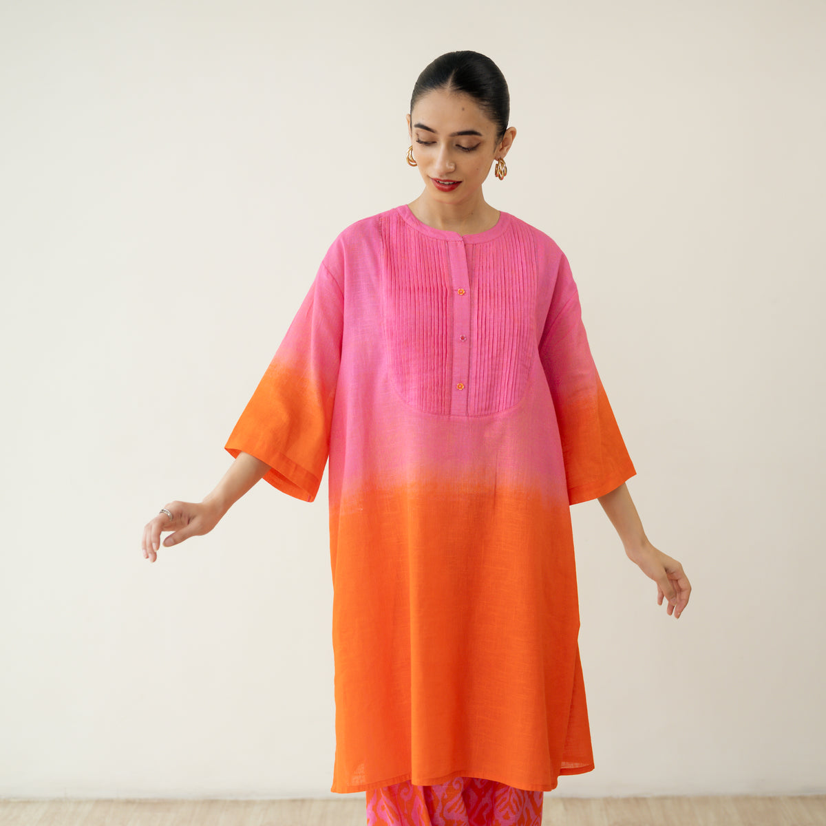 Peach Fizz Elevated Kurta Set - Tangerine & Pink