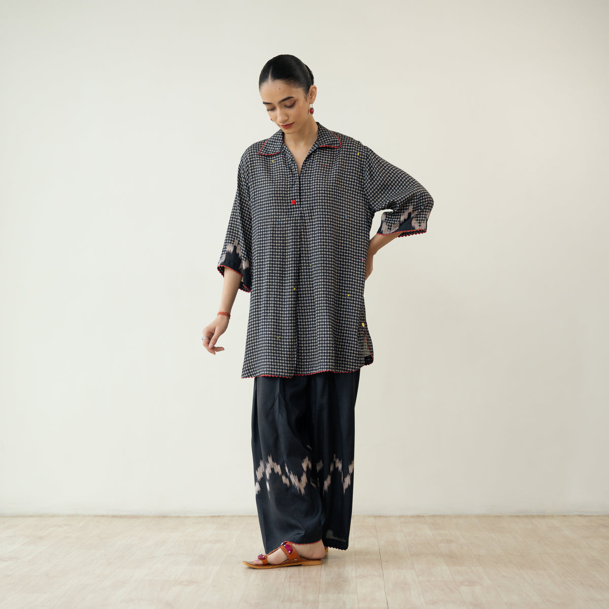Bon Bon Hand Embroidered Elevated Shantoon Coord Set - Charcoal