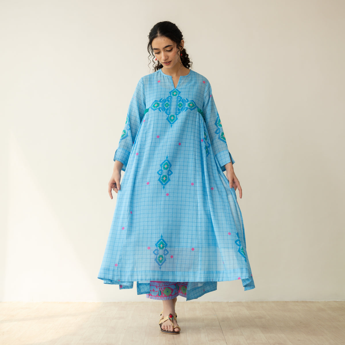 Mogra Kota Doria Kurta Set - Asmani Blue