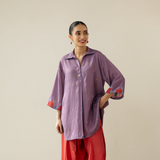 Bon Bon Hand Embroidered Elevated Shantoon Tunic - Tomato Red & Azure Blue