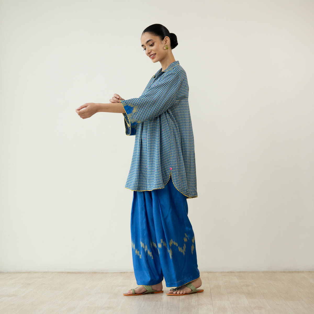 Bon Bon Hand Embroidered Elevated Shantoon Coord Set - Electric Blue & Lime