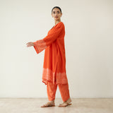 Mastani Elevated Cotton Slub Salwar Set - Tangerine