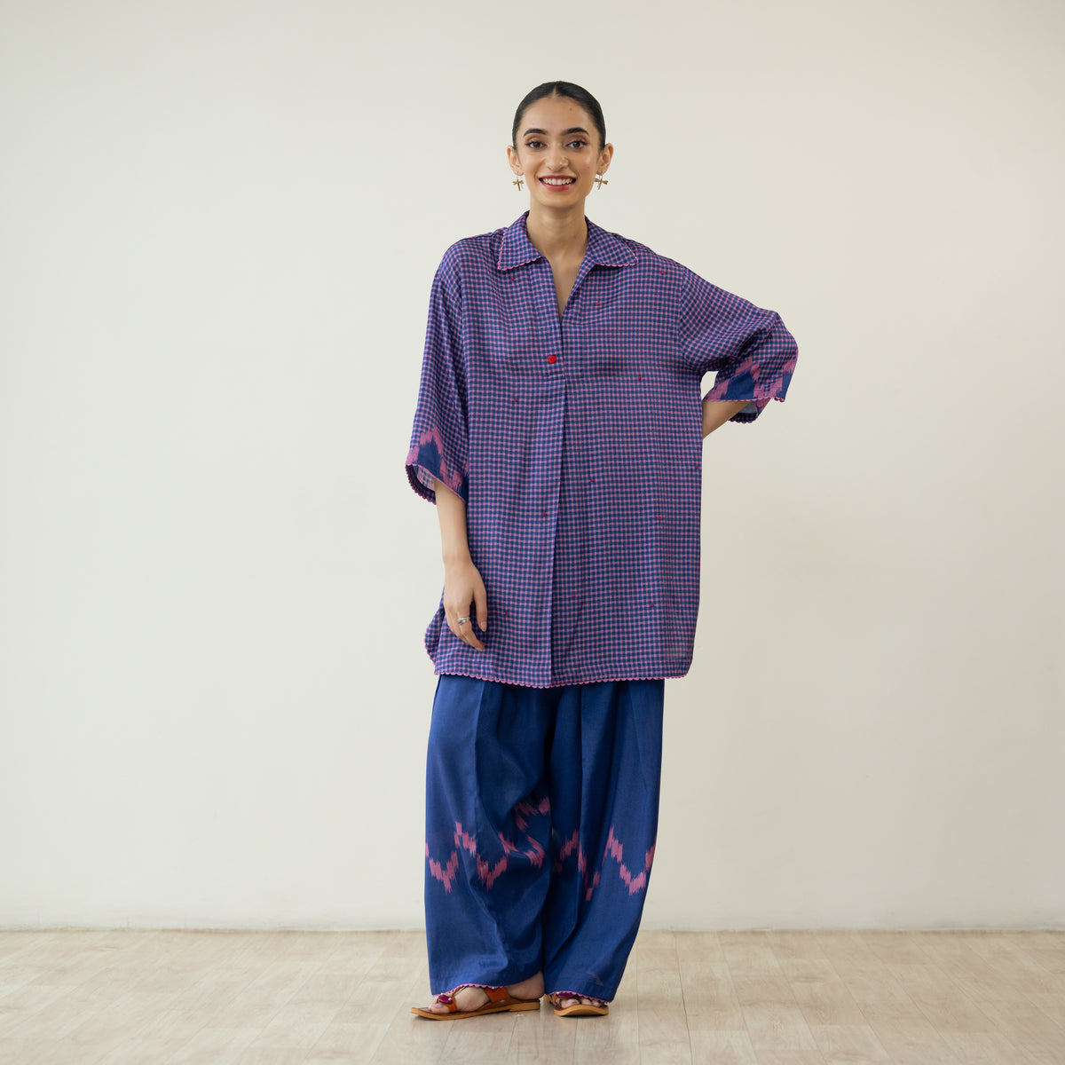 Bon Bon Hand Embroidered Elevated Shantoon Coord Set - Indigo & Berry