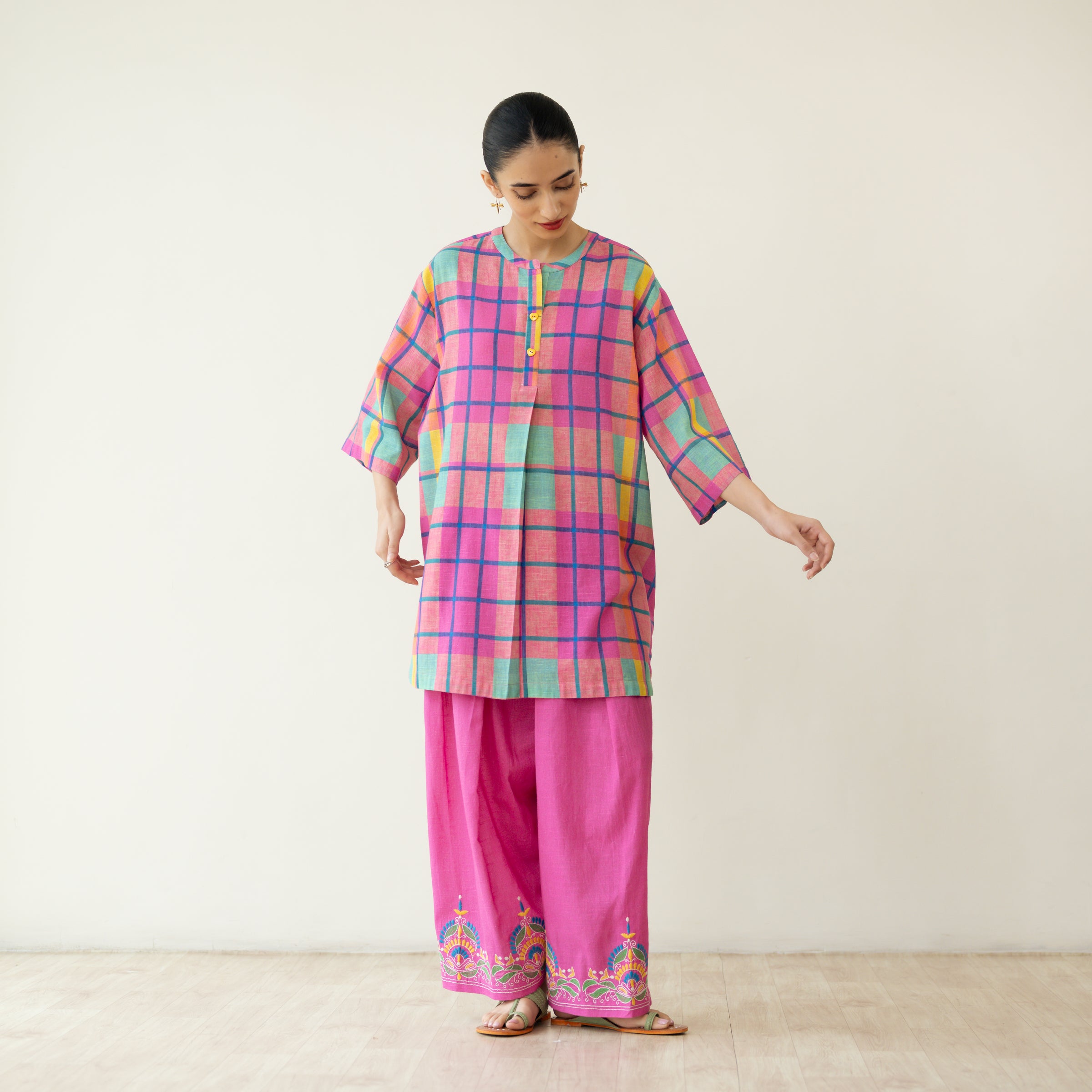 Bubblegum Embroidered Elevated Cotton Slub Coord Set - Multicolour