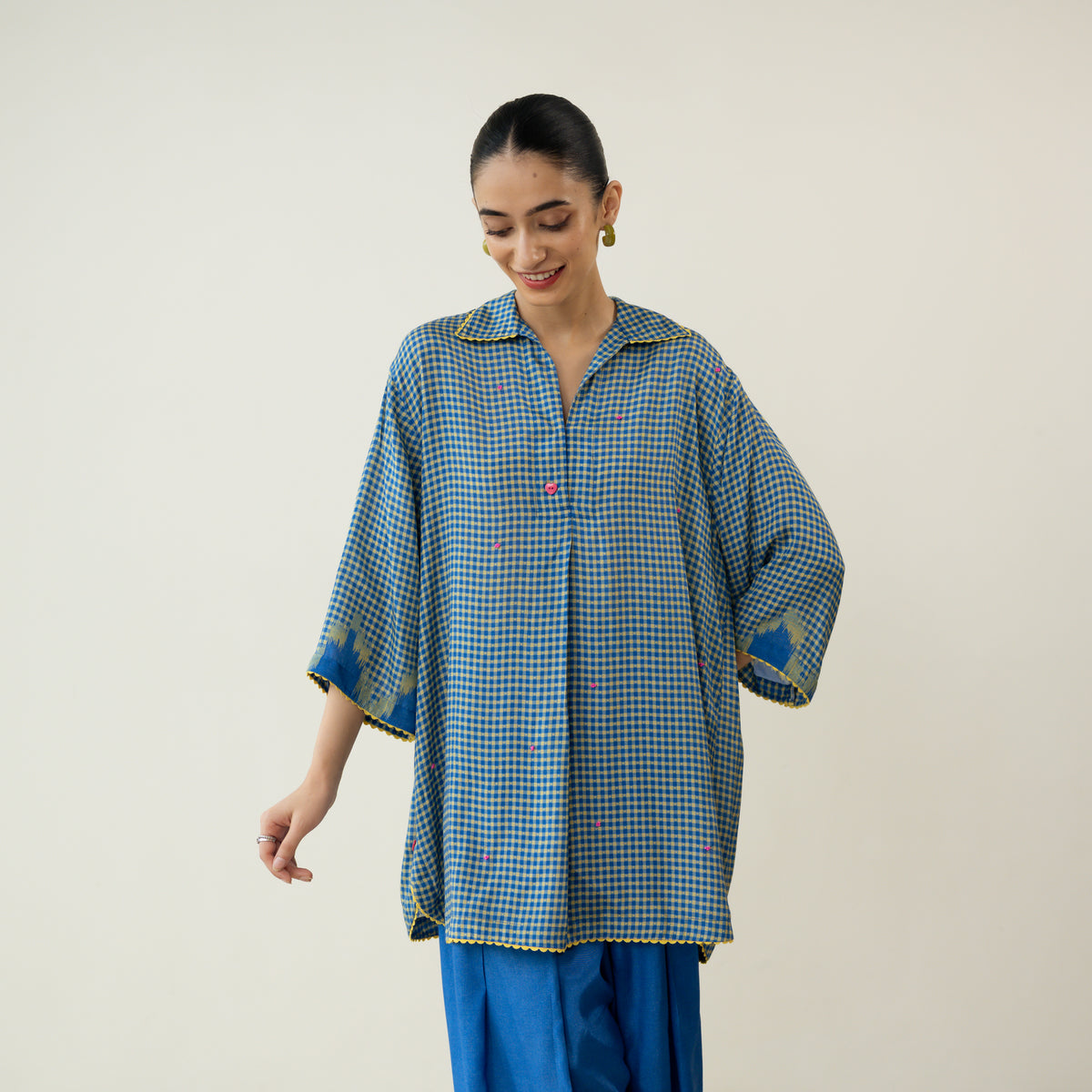 Bon Bon Hand Embroidered Elevated Shantoon Coord Set - Electric Blue & Lime
