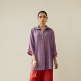 Bon Bon Hand Embroidered Elevated Shantoon Tunic - Tomato Red & Azure Blue