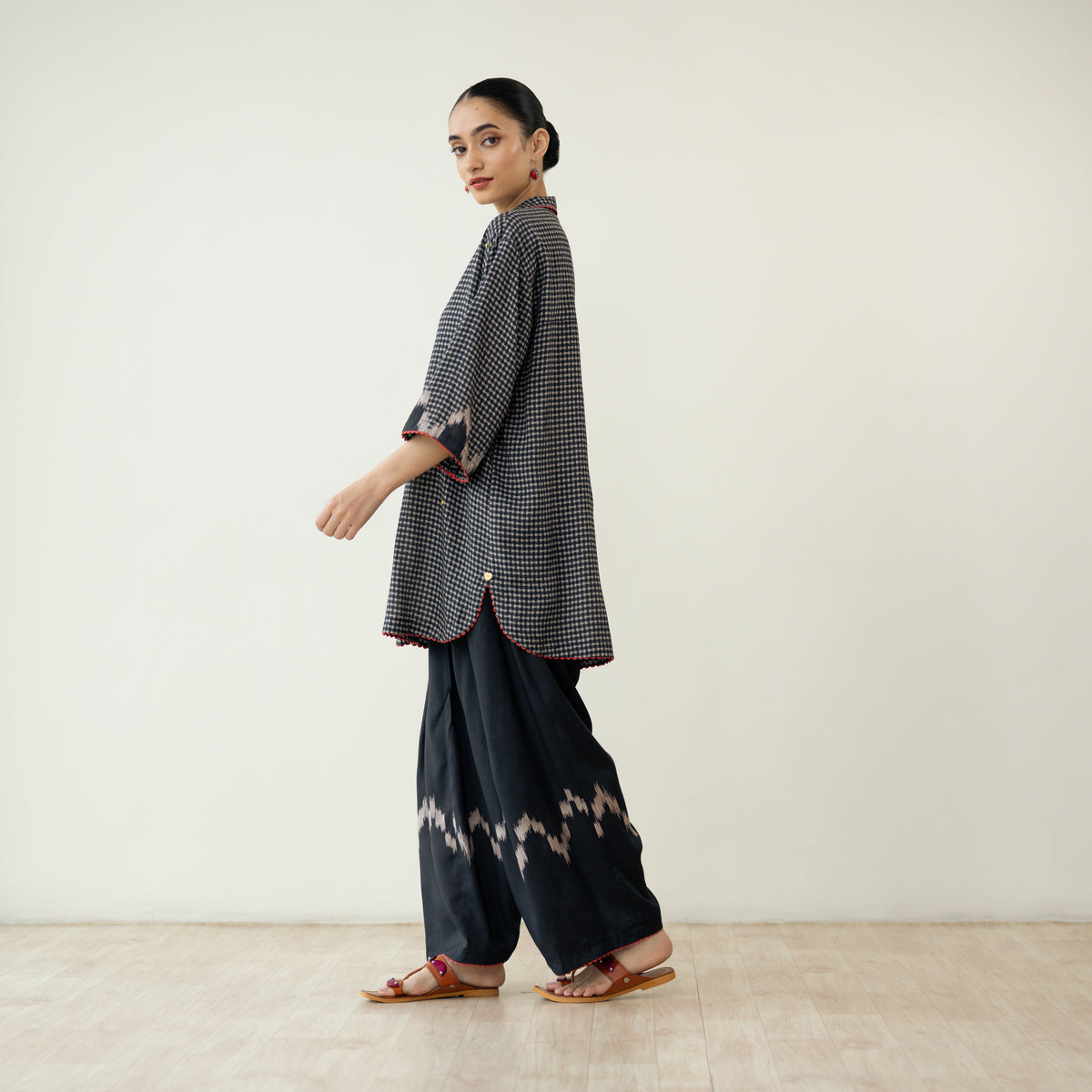 Bon Bon Hand Embroidered Elevated Shantoon Coord Set - Charcoal