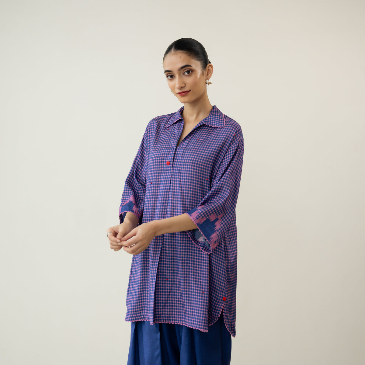 Bon Bon Hand Embroidered Elevated Shantoon Coord Set - Indigo & Berry