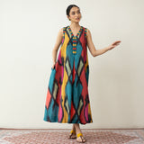 Aura Embroidered Cotton Slub Dress - Multicolour Black