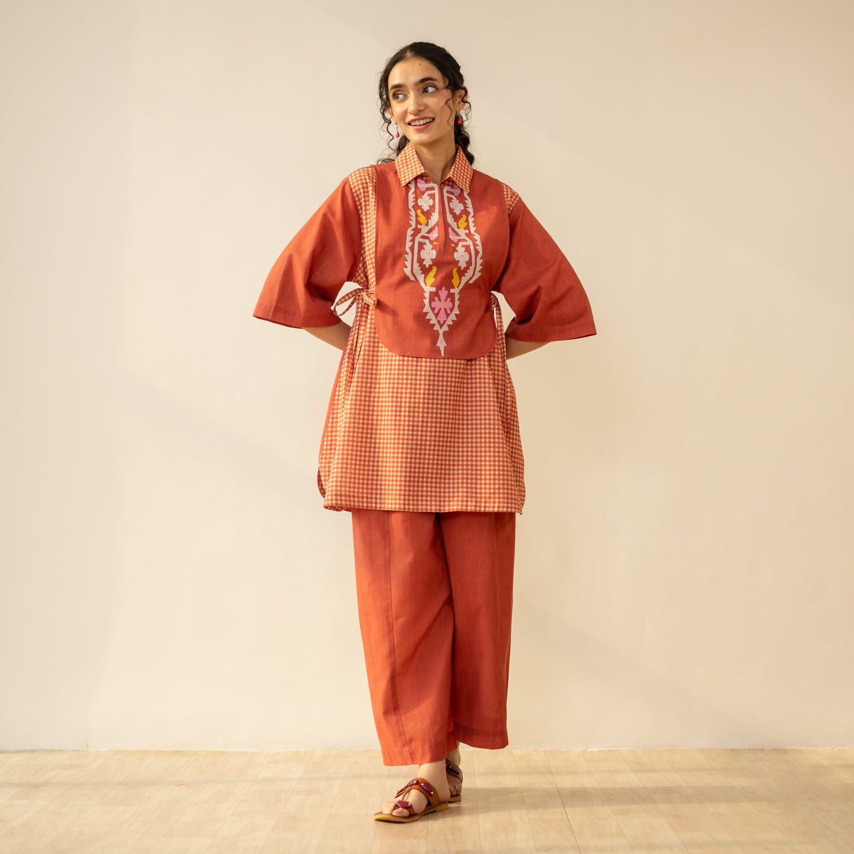 Knot So Basic 3 Piece Cotton Flex Coord Set - Rust