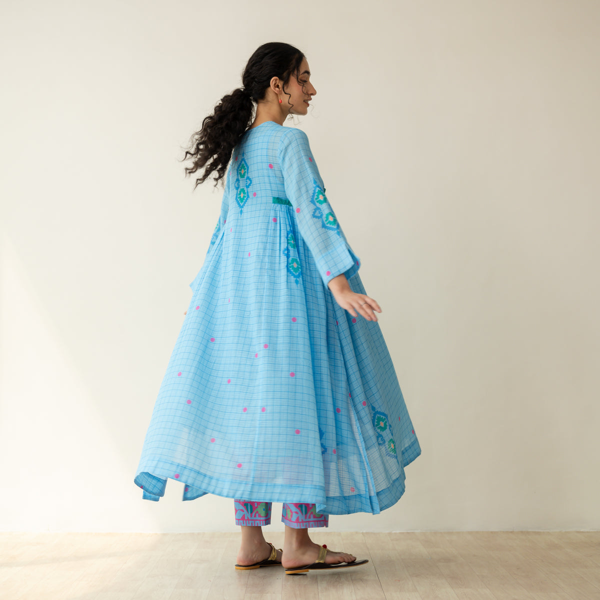 Mogra Kota Doria Kurta Set - Asmani Blue