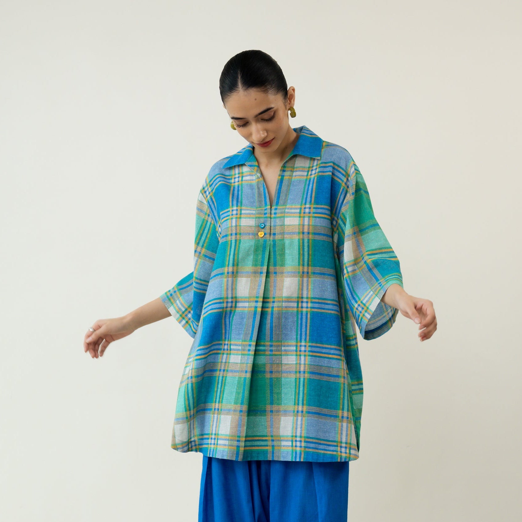 Lemon Drop Embroidered Elevated Cotton Slub Tunic - Multicolour