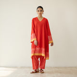 Mastani Elevated Cotton Slub Salwar Set - Sindoori Laal