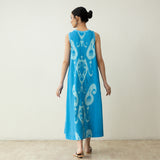 Peppy Paisley Midi Cotton Slub Dress - Ocean Blue
