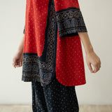 Cherry Pop Elevated Cotton Slub Coord Set - Black & Cherry Red