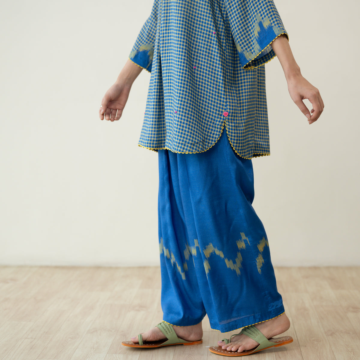 Bon Bon Hand Embroidered Elevated Shantoon Coord Set - Electric Blue & Lime