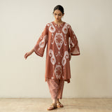 Peppy Paisley Asymmetric Cotton Slub Salwar Set - Mud Brown