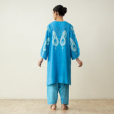 Peppy Paisley Asymmetric Cotton Slub Salwar Set - Ocean Blue