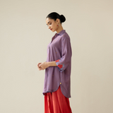 Bon Bon Hand Embroidered Elevated Shantoon Tunic - Tomato Red & Azure Blue