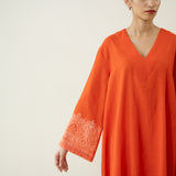 Mastani Elevated Cotton Slub Salwar Set - Tangerine