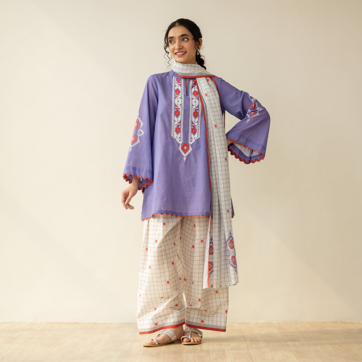 Dot & Dash Mulmul Farshi Set - Lilac Bloom