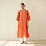 Banno Statement Slub Cotton Kurta - Tangerine