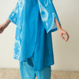 Peppy Paisley Asymmetric Cotton Slub Salwar Set - Ocean Blue