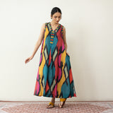 Aura Embroidered Cotton Slub Dress - Multicolour Black