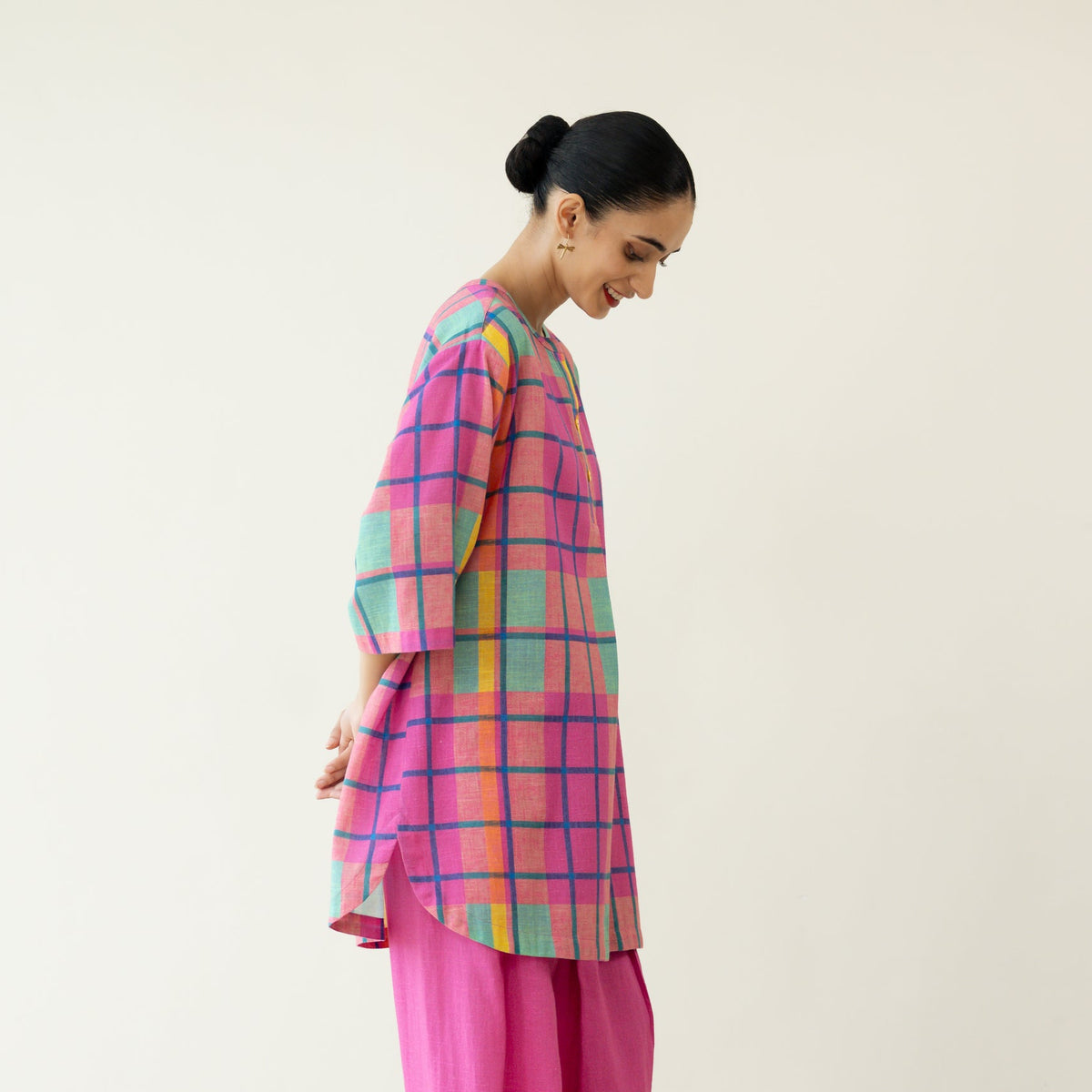 Bubblegum Embroidered Elevated Cotton Slub Tunic - Multicolour