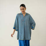 Bon Bon Hand Embroidered Elevated Shantoon Tunic - Electric Blue & Lime