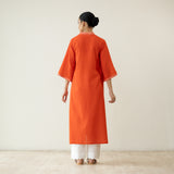 Banno Statement Slub Cotton Kurta - Tangerine